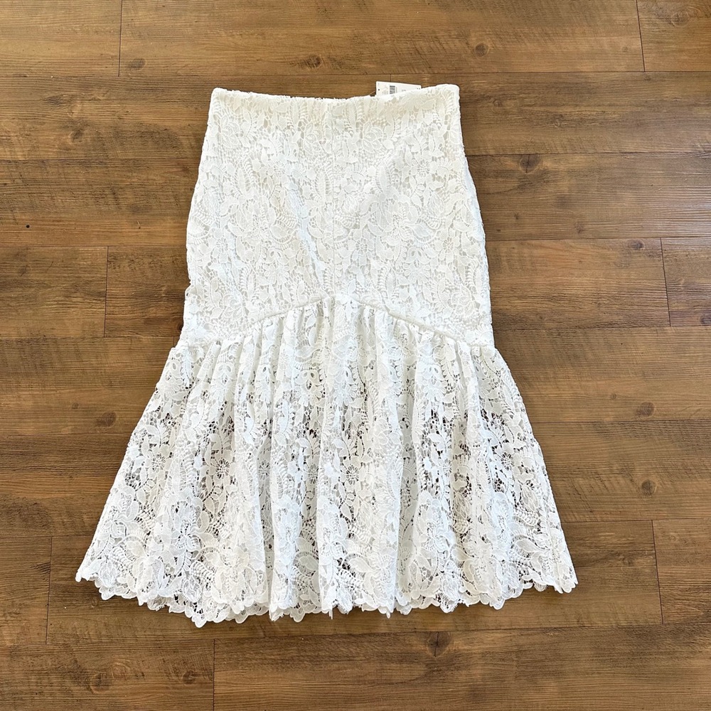 Anthropologie Avec Les Filles White Floral Lace Midi Skirt Size 12 Cottagecore